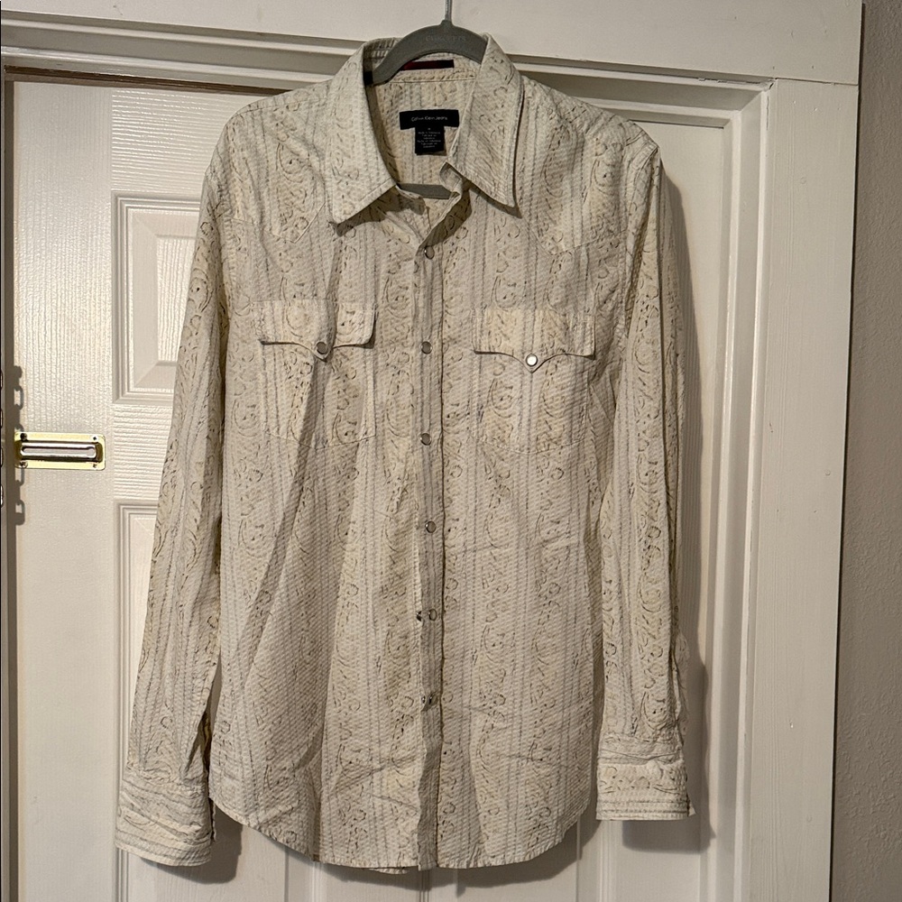 Calvin Klein Cream Western Button-Down Shirt